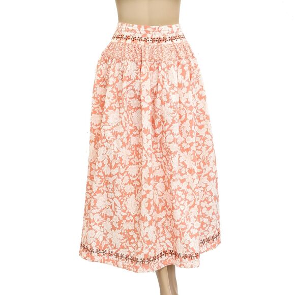 Free People Gesibelle Printed Midi Skirt Eyelet Embroidered Cotton L New 280384 - Picture 6 of 8